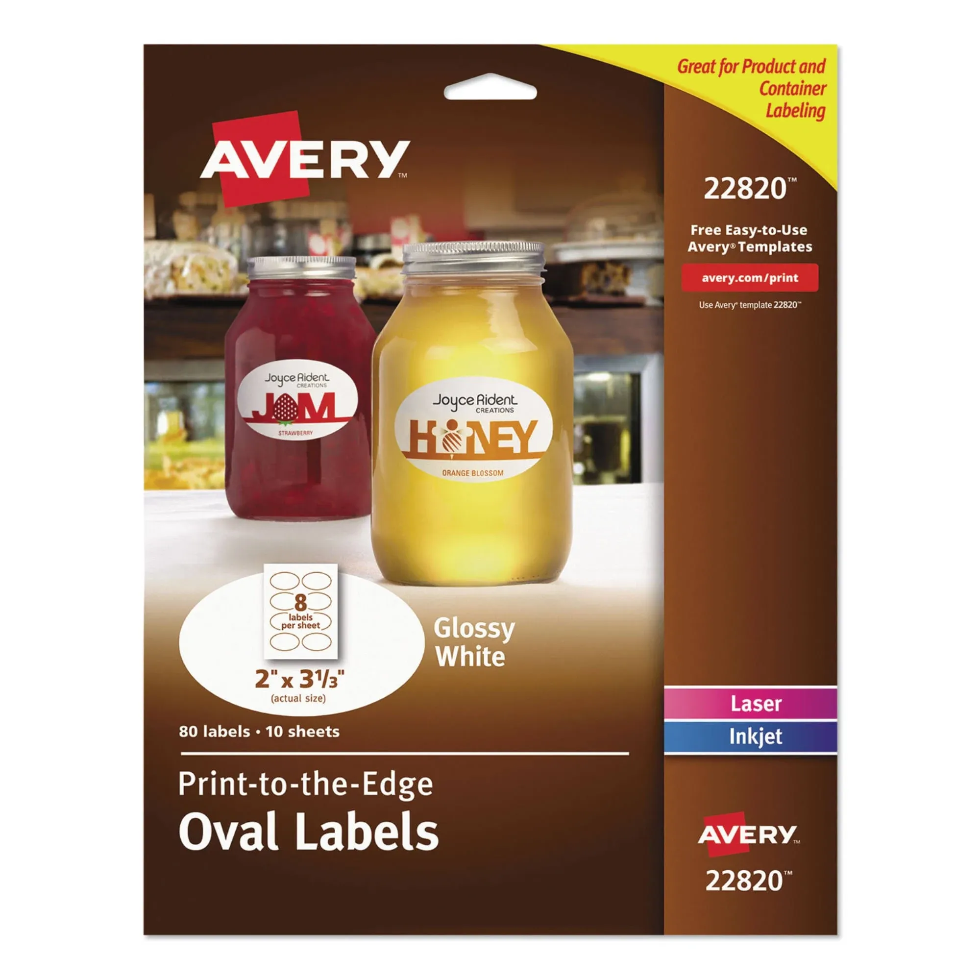 Avery Oval True Print Easy Peel Labels 2 x 3 1/3 Glossy White 80/Pack 22820