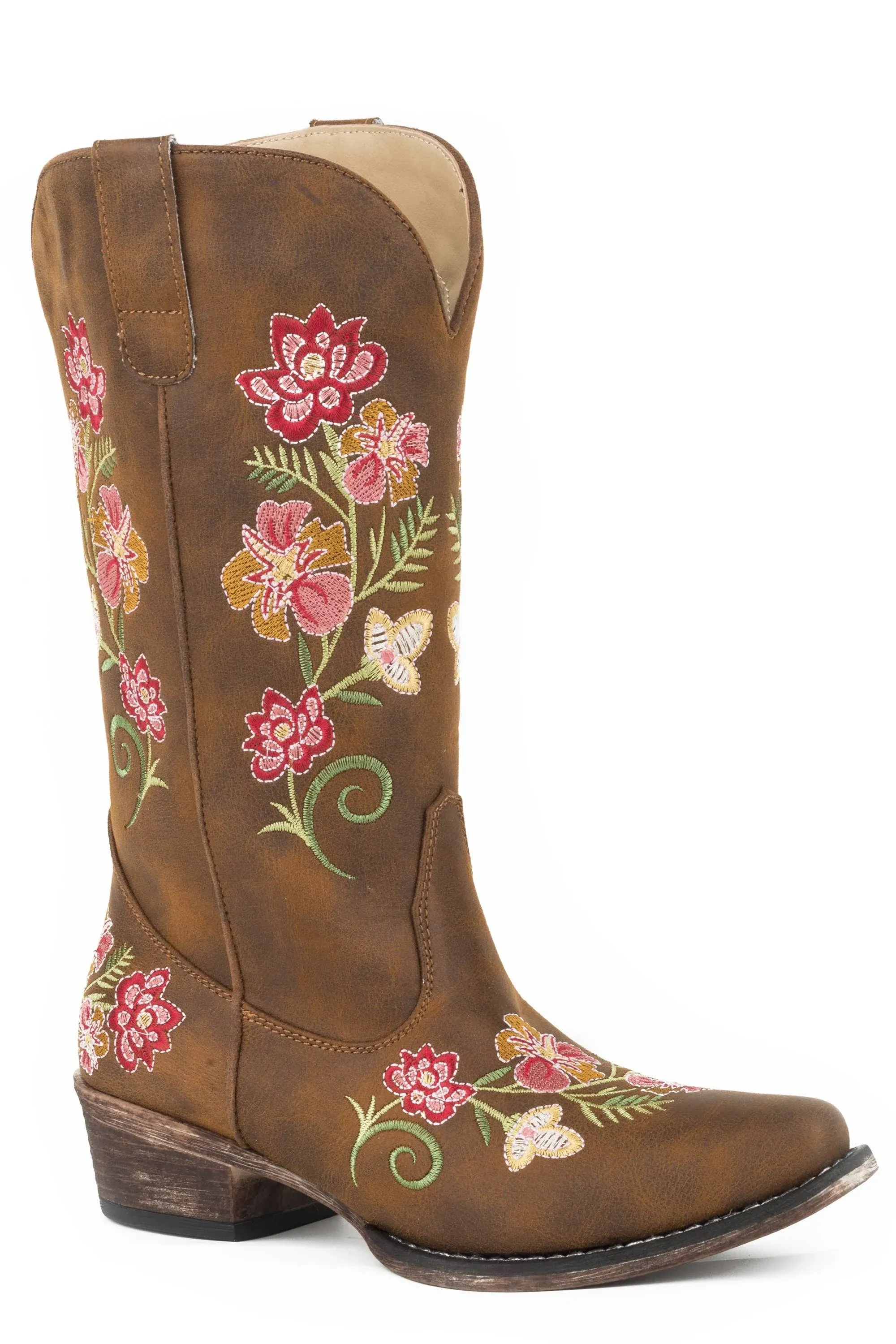 Roper Womens Riley Floral Boot, Tan, 10