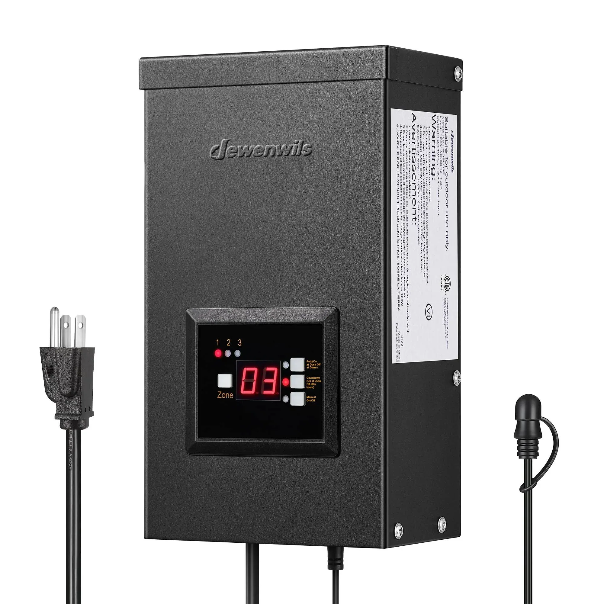 Dewenwils 120W Low Voltage Transformer with Photocell Sensor &amp; Timer HDLT03A