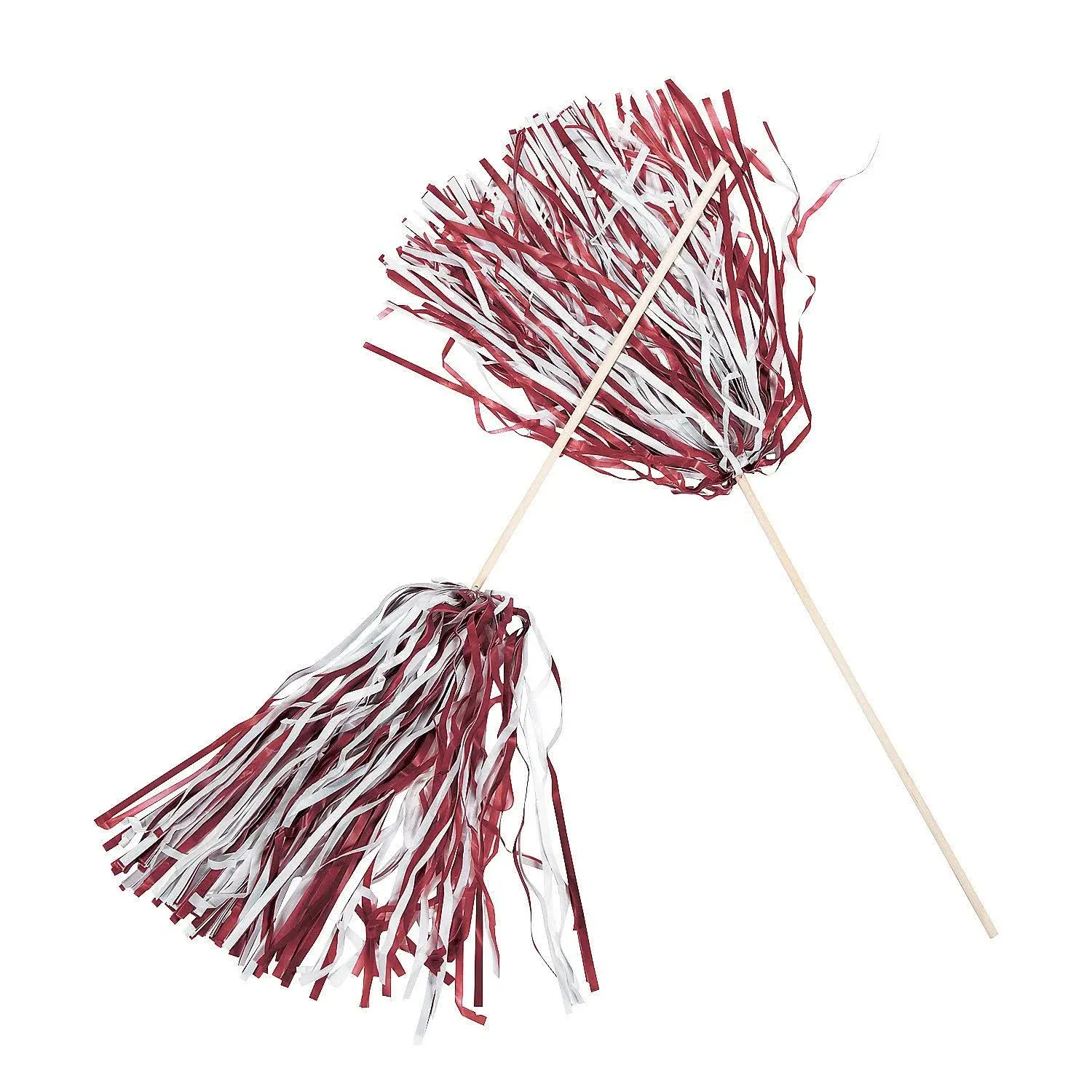 12 Maroon & White Two-Tone Team Spirit Cheer Pom-Poms - 24 Pc.