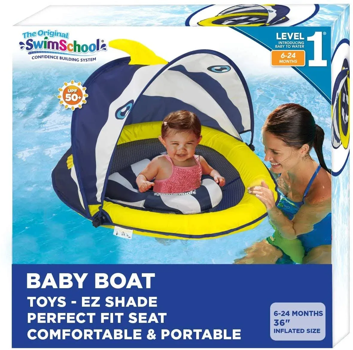 SwimSchool Infant Baby Pool Floats, Free Swimming, Super Buoyant – Ages 6-24 Months – Multiple Colors/Styles – Adjustable Canopies and Seats, Splash & Play Baby Floaties