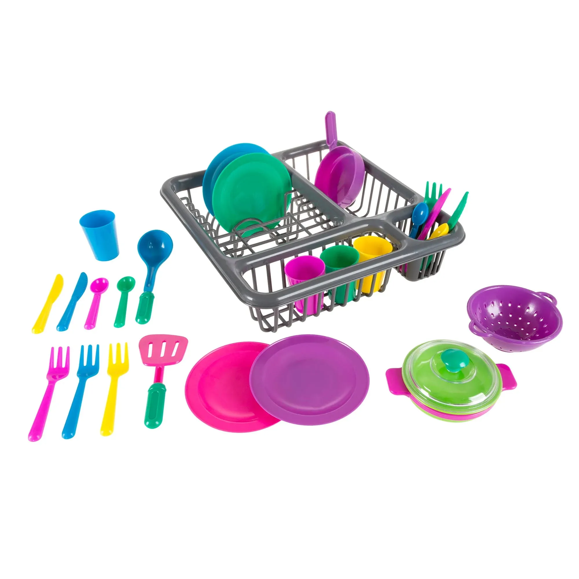 Kids Play Dish Set, 27 Piece Tableware Dish Set with Dish Drainer