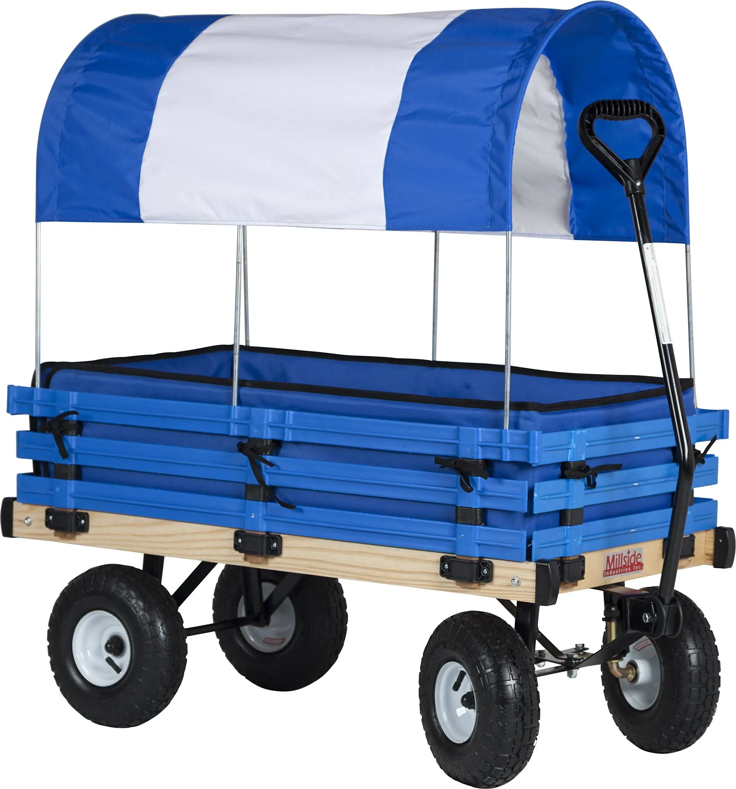 Millside Industries H-103 20 in. x 38 in. Covered Wooden Wagon with Pads - Blue