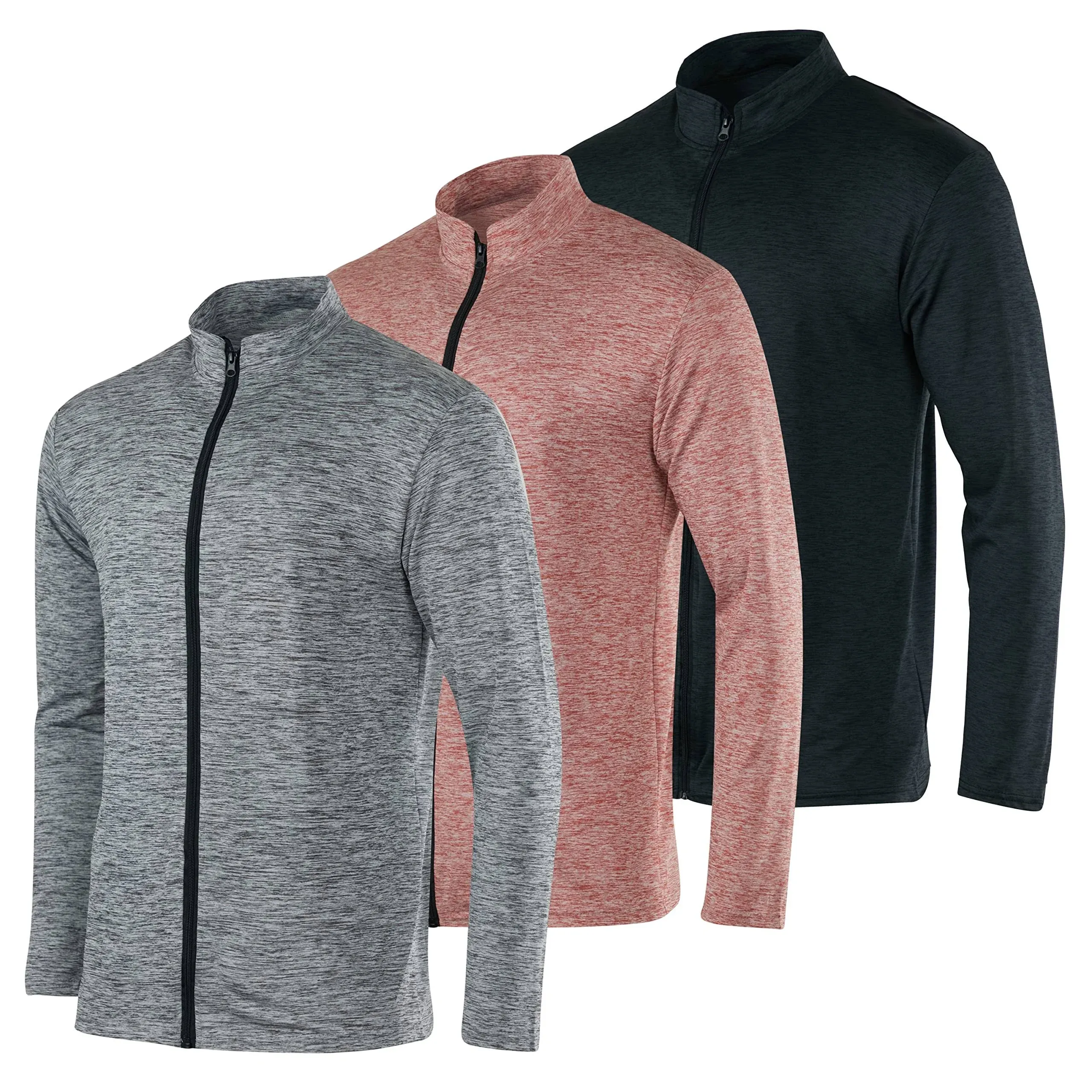 Real Essentials 3 Pack: Mens Dry-Fit Long Sleeve Full Zip Hoodie & Jacket- Athletic Running Jacket (Available in Big & Tall)