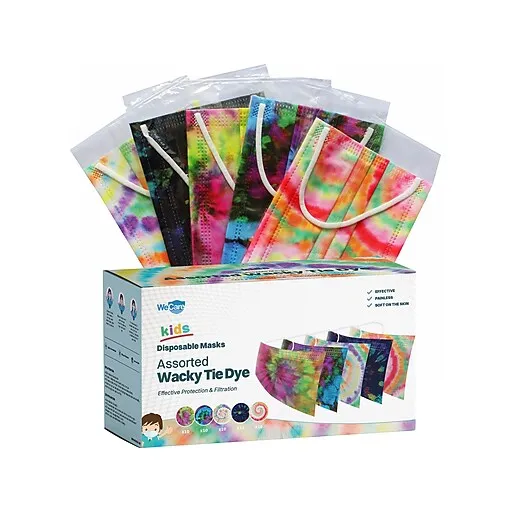 WeCare 3-ply Disposable Face Masks, Kids, Assorted Wacky Tie-Dye Designs, 50/Box (WMN100093) | Staples