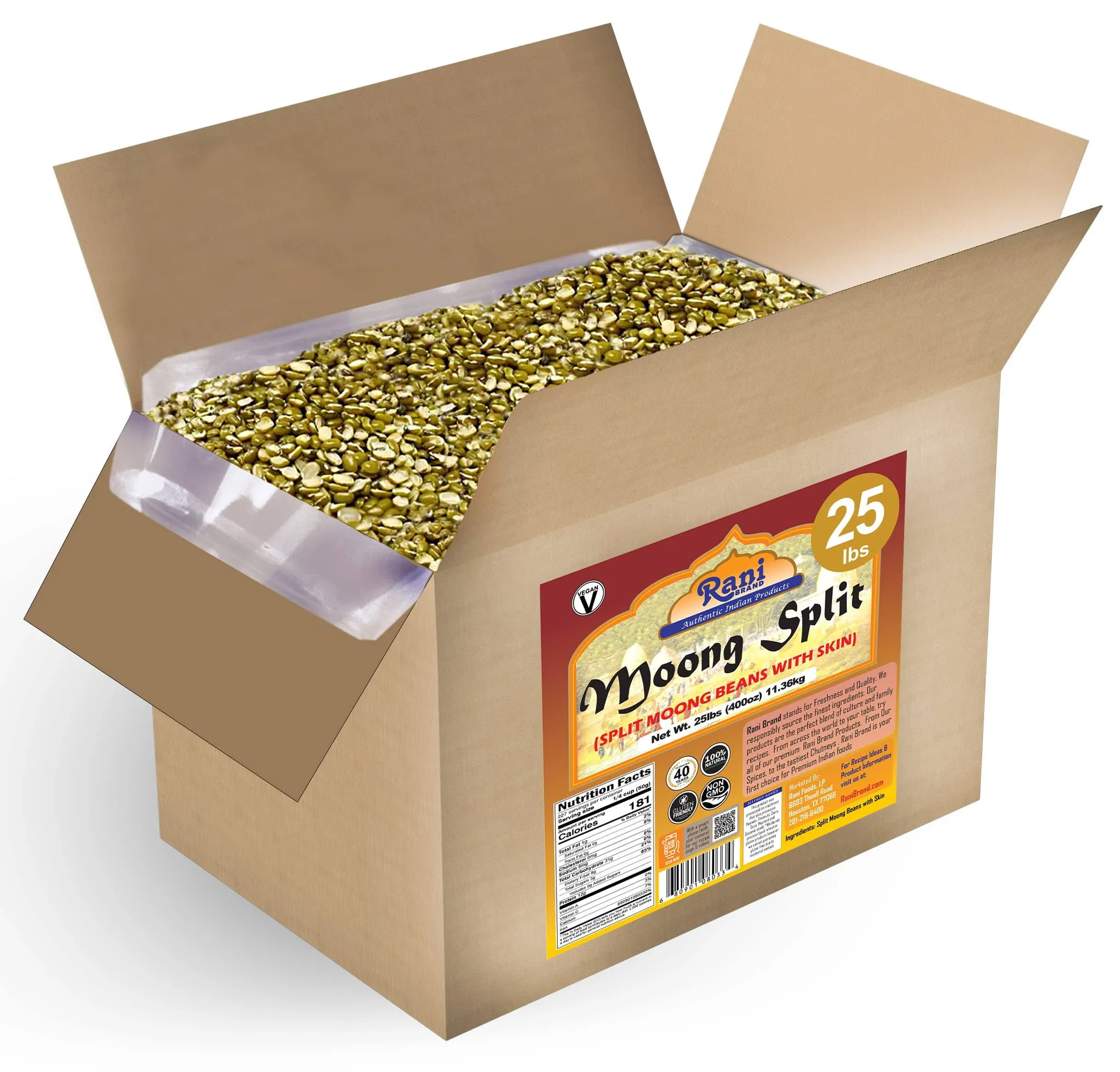 Rani Moong Split (Split Mung Beans with Skin) Lentils Indian 400oz (25lbs) 11 ...