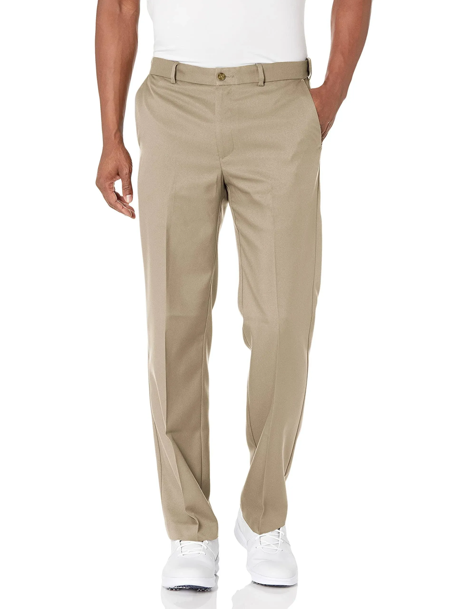 PGA Tour Men's Flat Front Golf Pants with Expandable Waistband, Size: 42, Beige