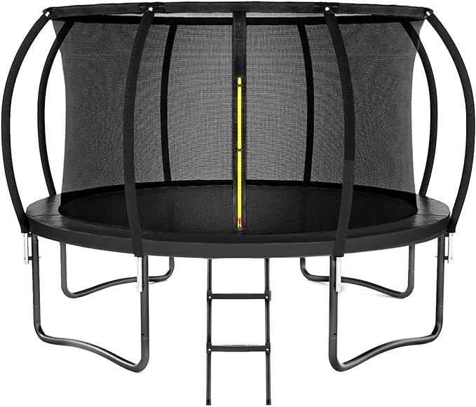 YORIN Trampoline, 14FT 1400LBS Trampoline for 7-8 Kids with Enclosure, Basketball Hoop for Adults/ Kids, Outdoor Trampoline with Sprinkler, LED Light, Socks, Ladder, Recreational Backyard Trampoline