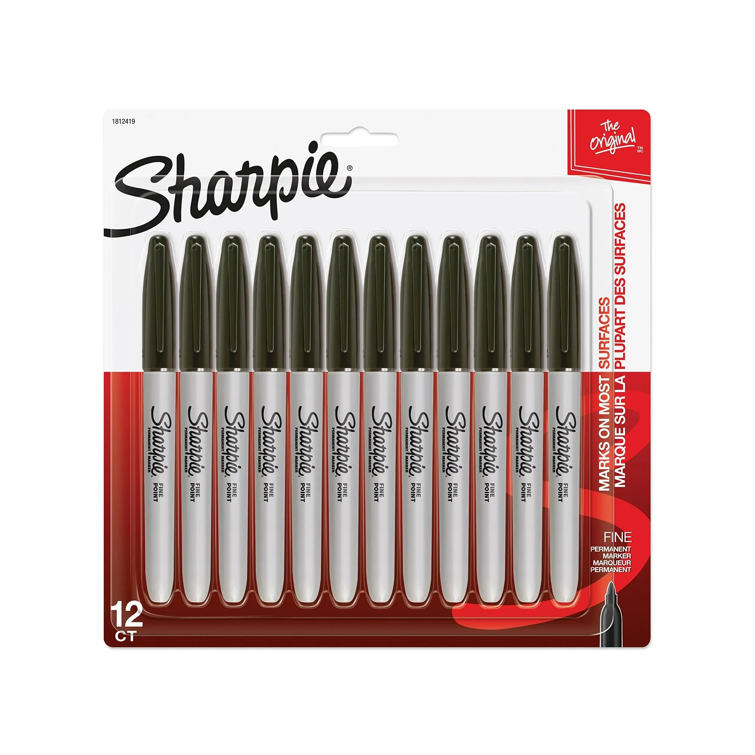 Sharpie Permanent Markers, Fine Point, Black, 12 Count