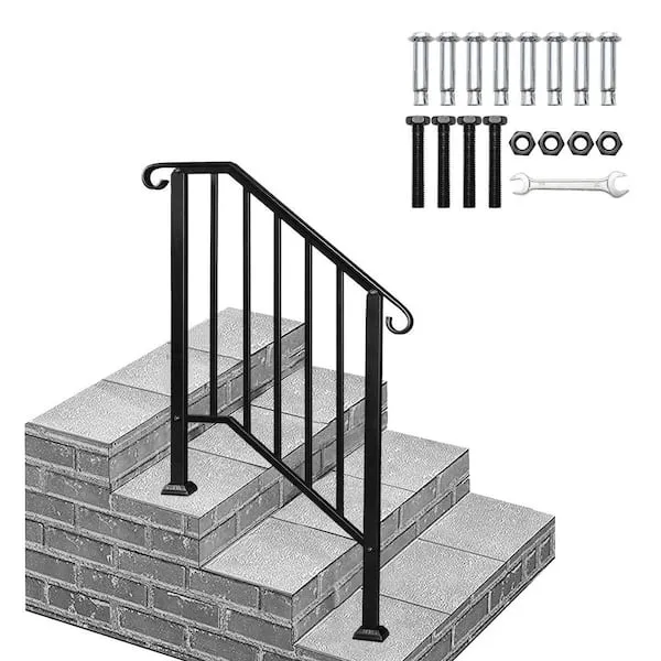 Handrails for Outdoor Step 3 Step Handrail Iron Handrail Stair Rail Mattle Black