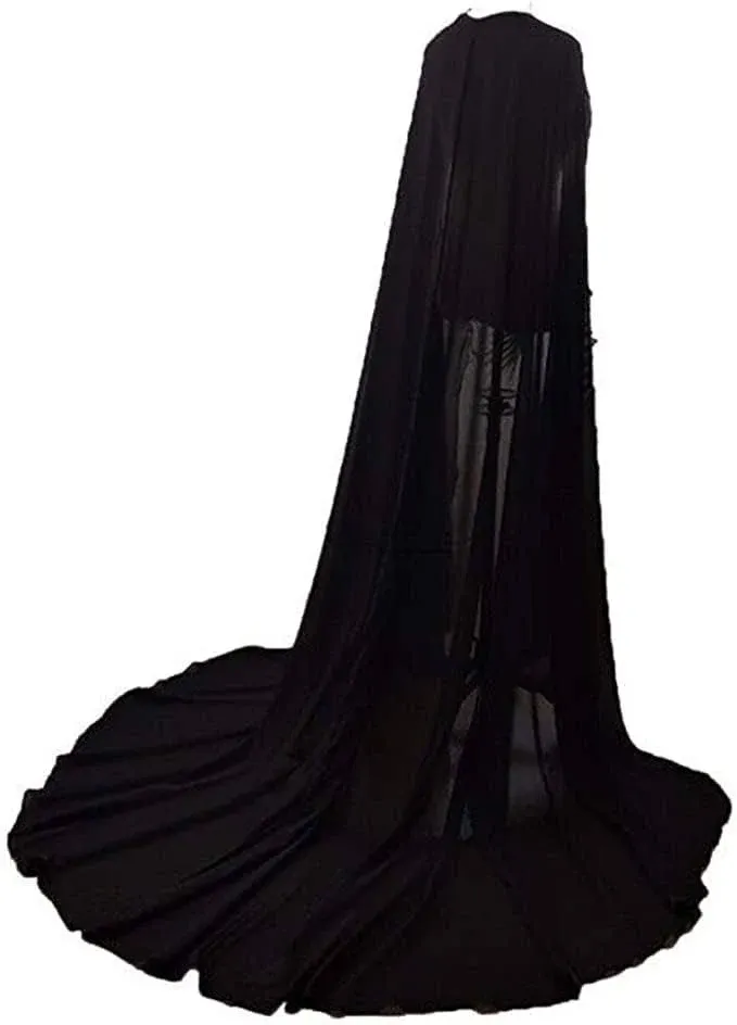 QUIRAI Black Cape Women Long Chiffon Bridal Wedding Veil Cloak... 