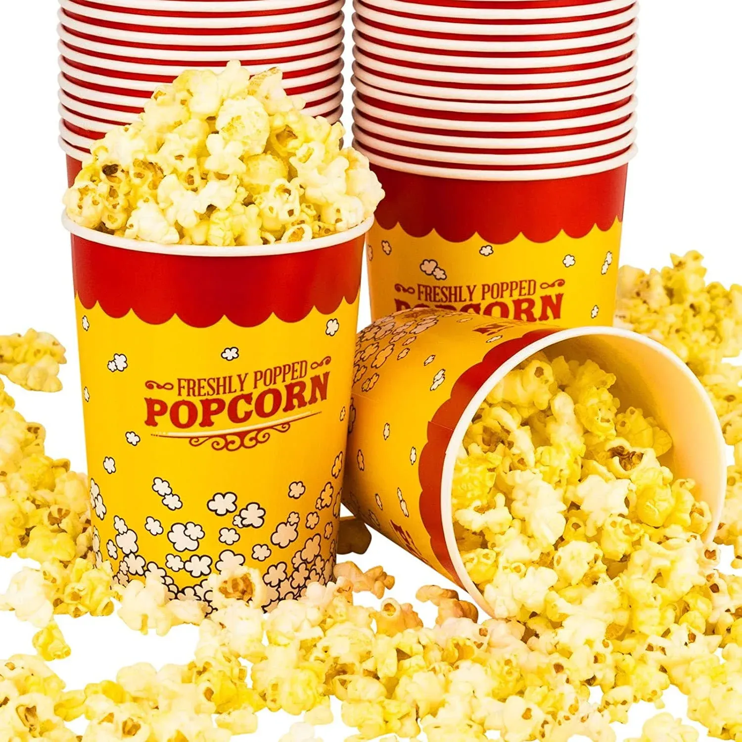 Large 32oz Paper Popcorn Buckets (25 Count) Disposable Vintage Container by Stock Your Home, Red