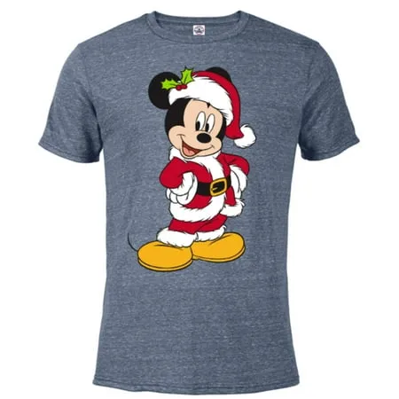 Disney Santa Mickey Mouse Holiday - Short Sleeve Blended T-Shirt for Adults -Customized-Denim Snow Heather