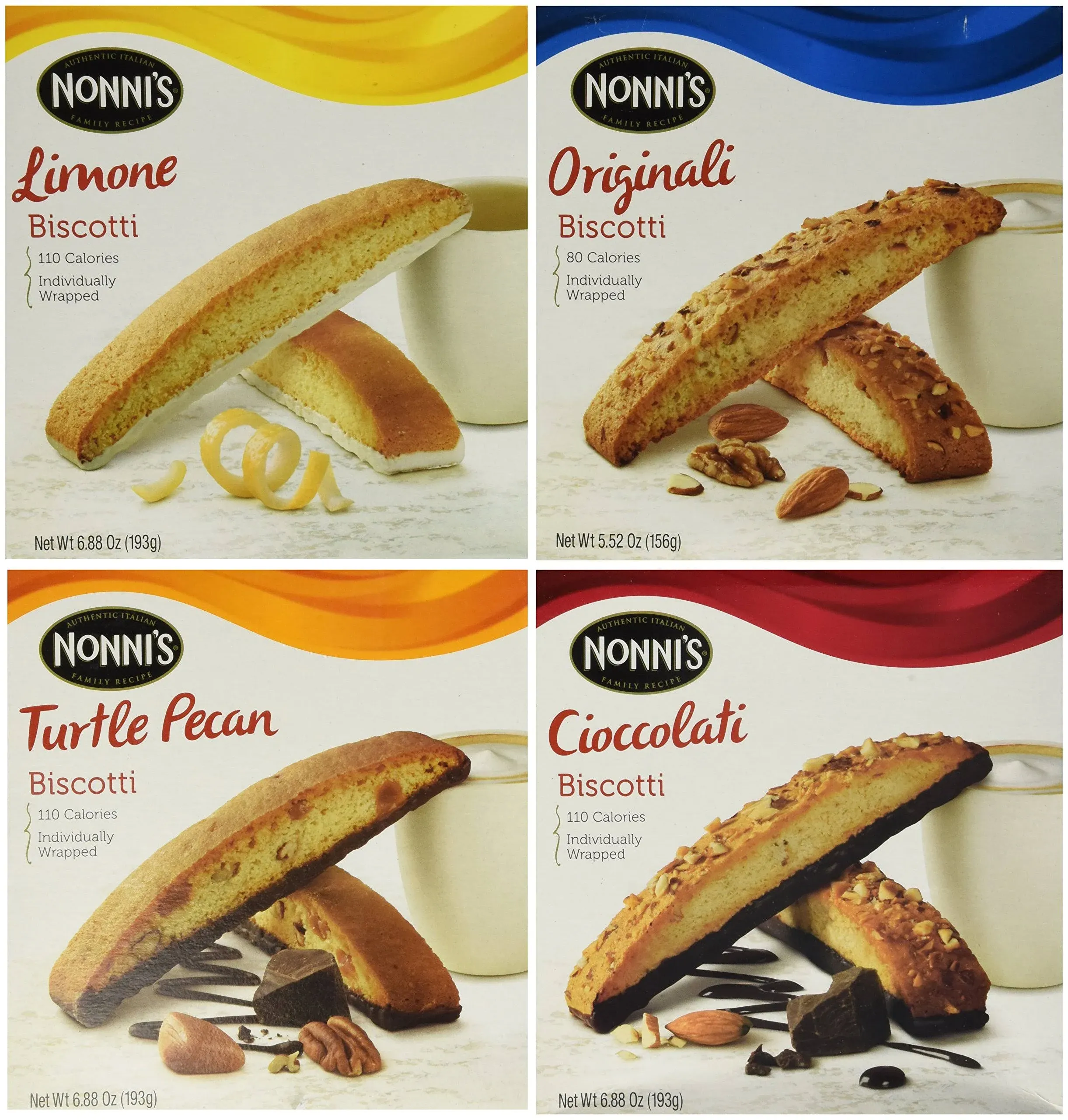 Nonni's Biscotti Variety Pack of 4 - Cioccolati, Limone, originali, Turtle Pecan