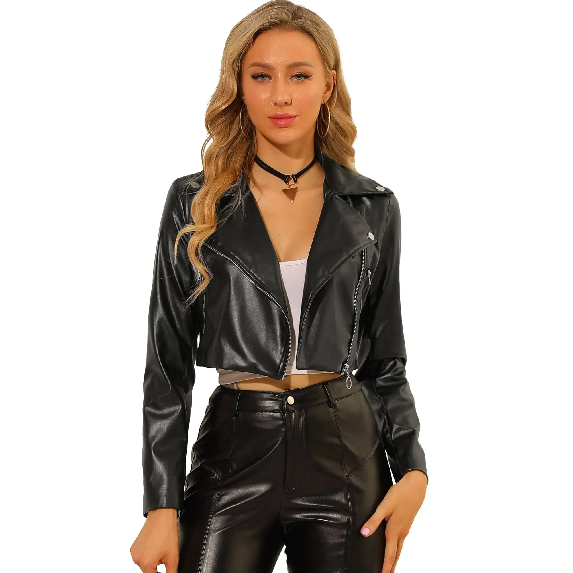 Women&#039;s Black Lambskin Leather Slim Fit Motorcycle Biker Jacket