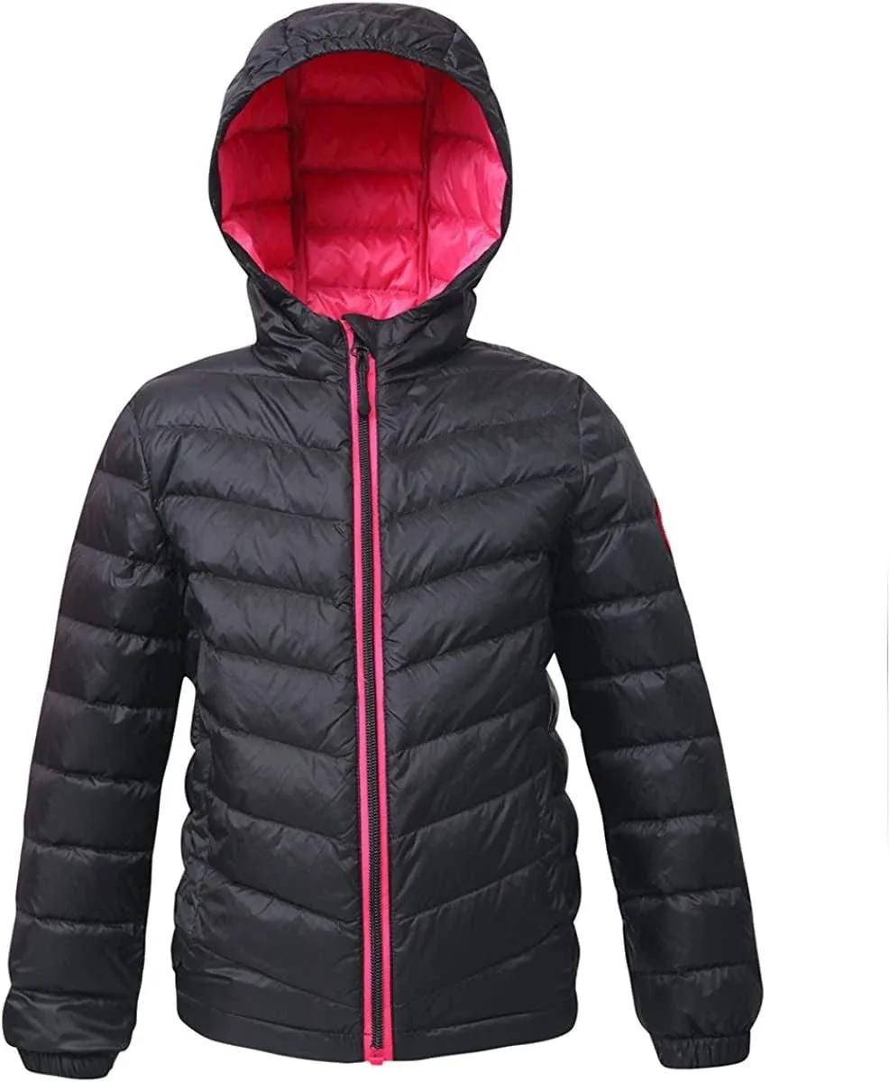 Rokka&Rolla Girls' Ultra-Light Down Jacket Packable Puffer Coat-Rich Black, Size ...