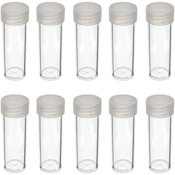 Coin Storage Tubes Round Clear Plastic w/ Screw on Tops for Dimes (Quantity of 10 ...