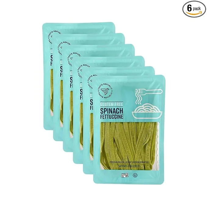 Gluten-Free Pasta, Spinach Fettuccine, Fresh Brown Rice Noodles Cook in Just 3 Minutes by Taste Republic, Frozen, 9oz (6 pack)