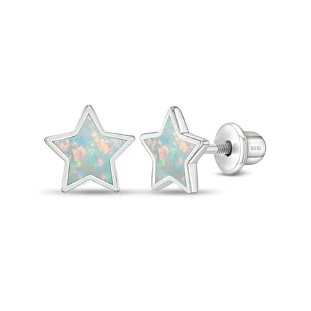 In Season Jewelry Girls' Sparkle Star Screw Back Sterling Silver Earrings