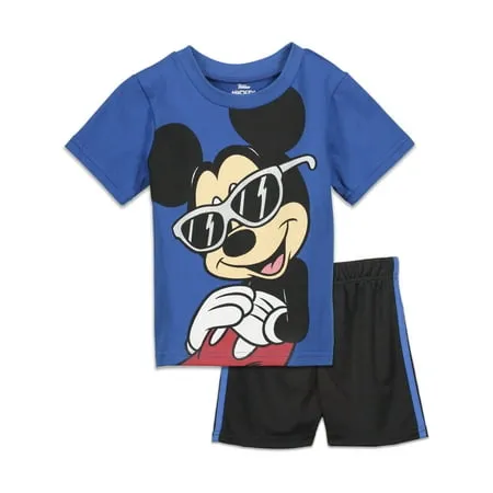 Disney Mickey Mouse Toddler Boys T-Shirt and Mesh Shorts Outfit Set Infant to Big Kid