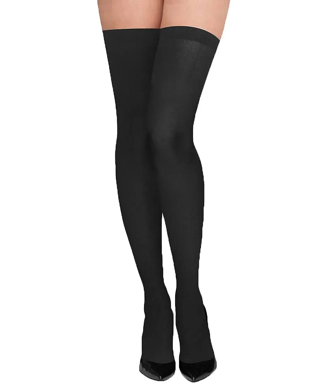 Up All Night Opaque Thigh Highs In Black