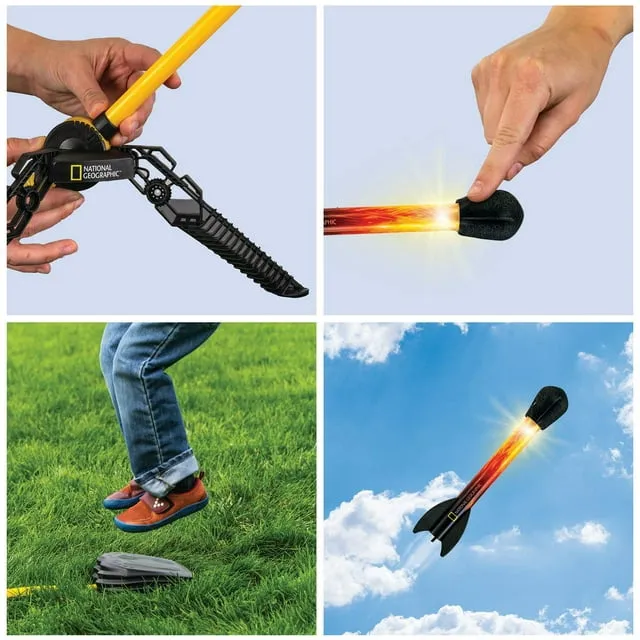 NATIONAL GEOGRAPHIC Air Rocket Toy – Ultimate LED Rocket Launcher for Kids, Stomp and Launch the Light Up, Air Powered, Foam Tipped Rockets up to 100 Feet