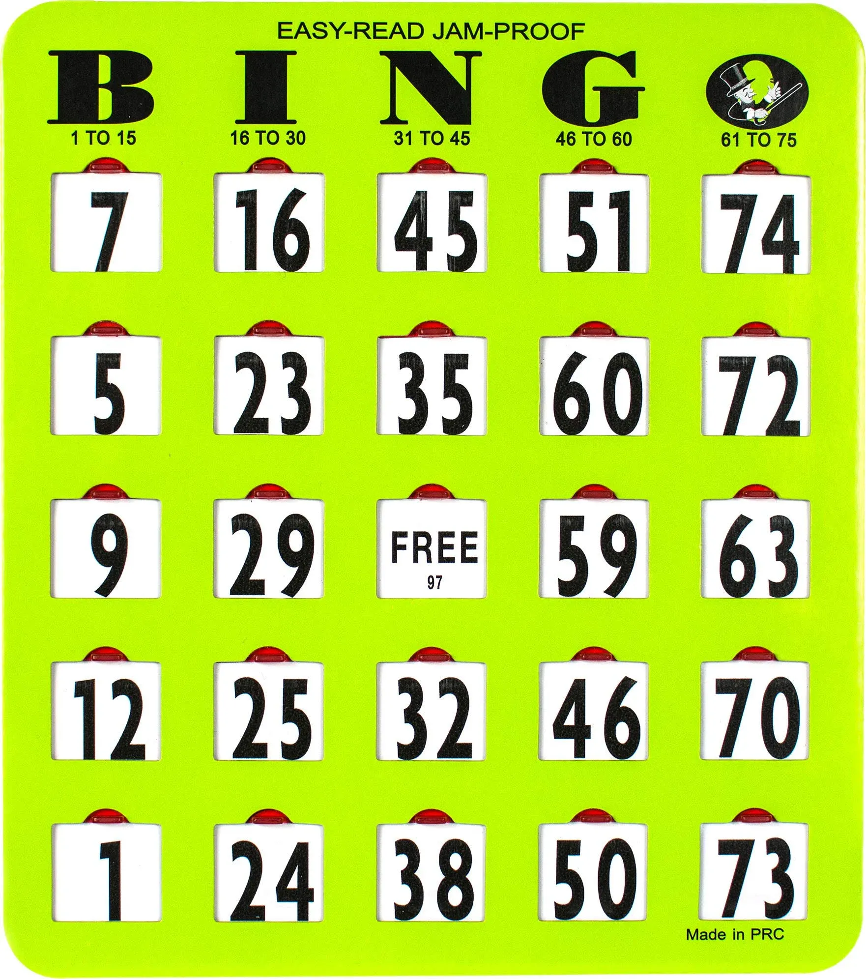 BINGO CARDS with Sliding Windows Large Print Fingertip Green 25 Pack MR CHIPS