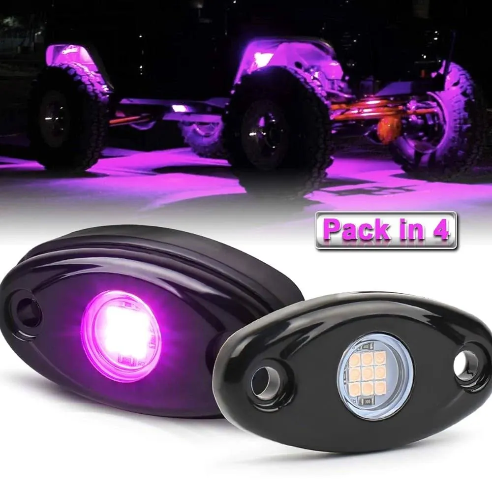 LED Rock Lights, 4 Pods Purple Pink Neon Underglow Light Kits Waterproof...