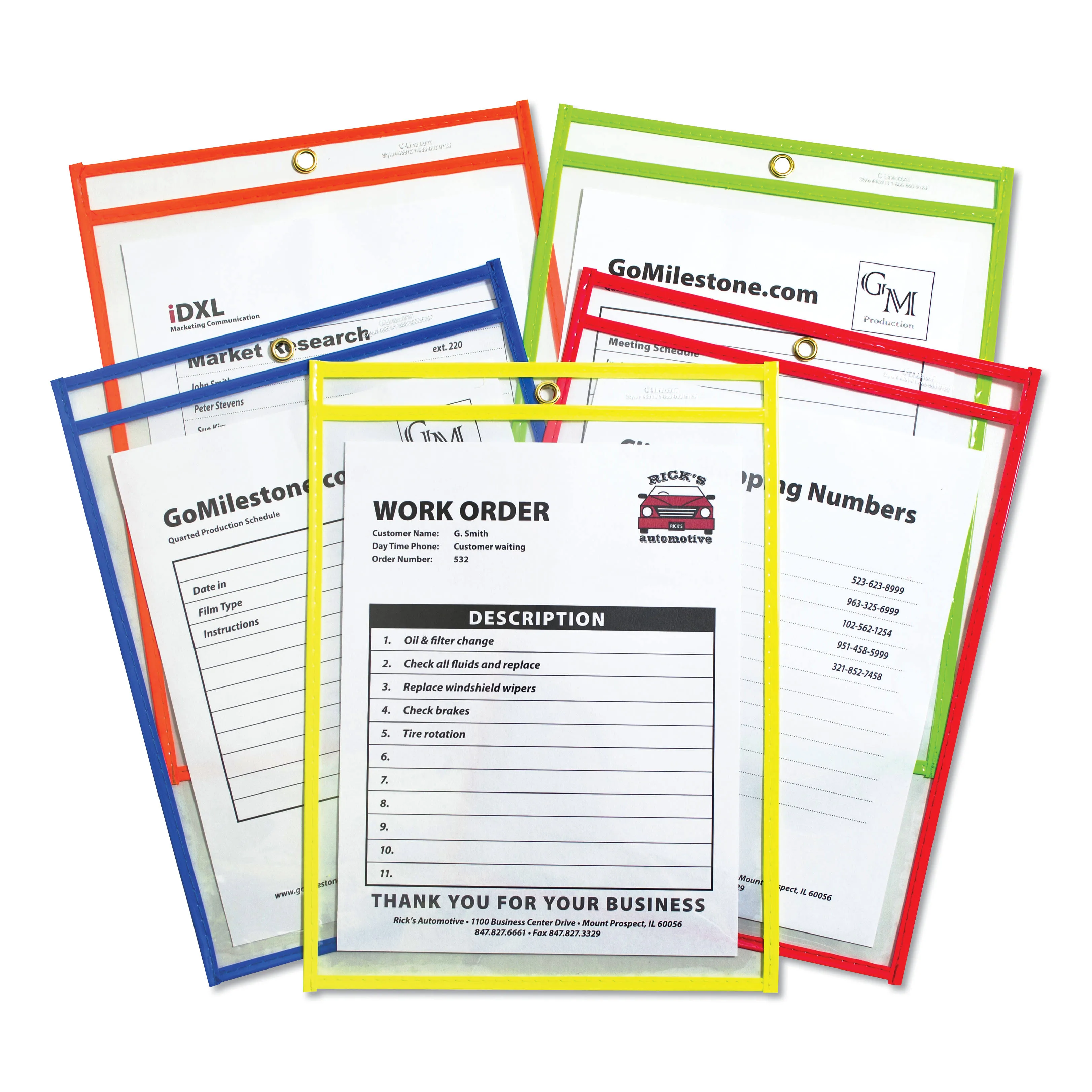 Stitched Shop Ticket Holders, Neon, Assorted 5 Colors, 75", 9 x 12, 25/BX