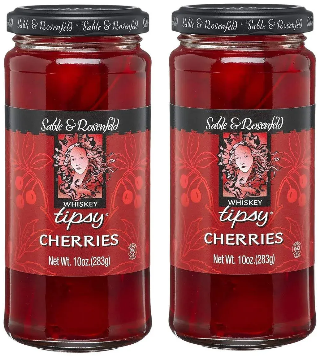 Sable & Rosenfeld Whiskey Tipsy Cherries, 2-Pack 10-Ounce (283g) Glass Jars