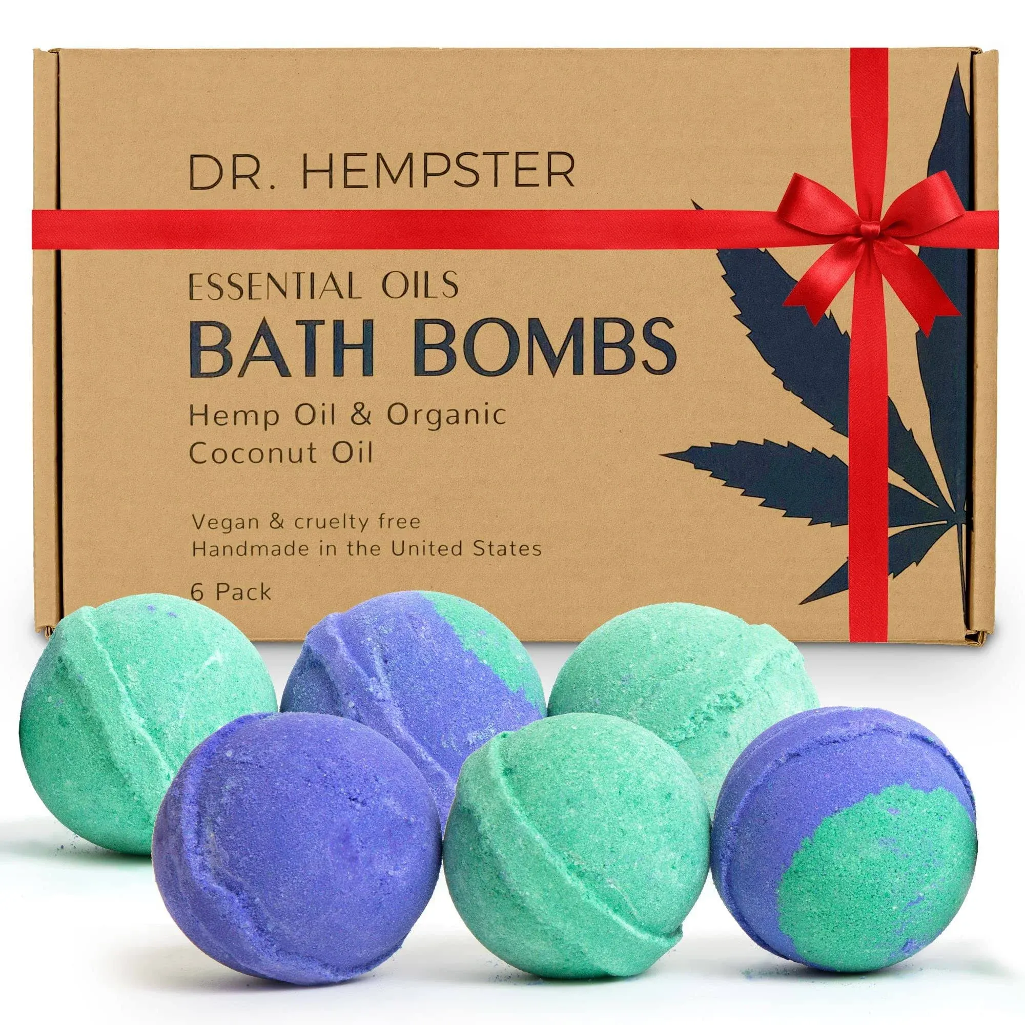 Organic Bath Bomb Gift Set - 6 Pack - Gifts for Women - Natural Coconut and Hemp Bath Bombs with Essential Oils - Made in The USA