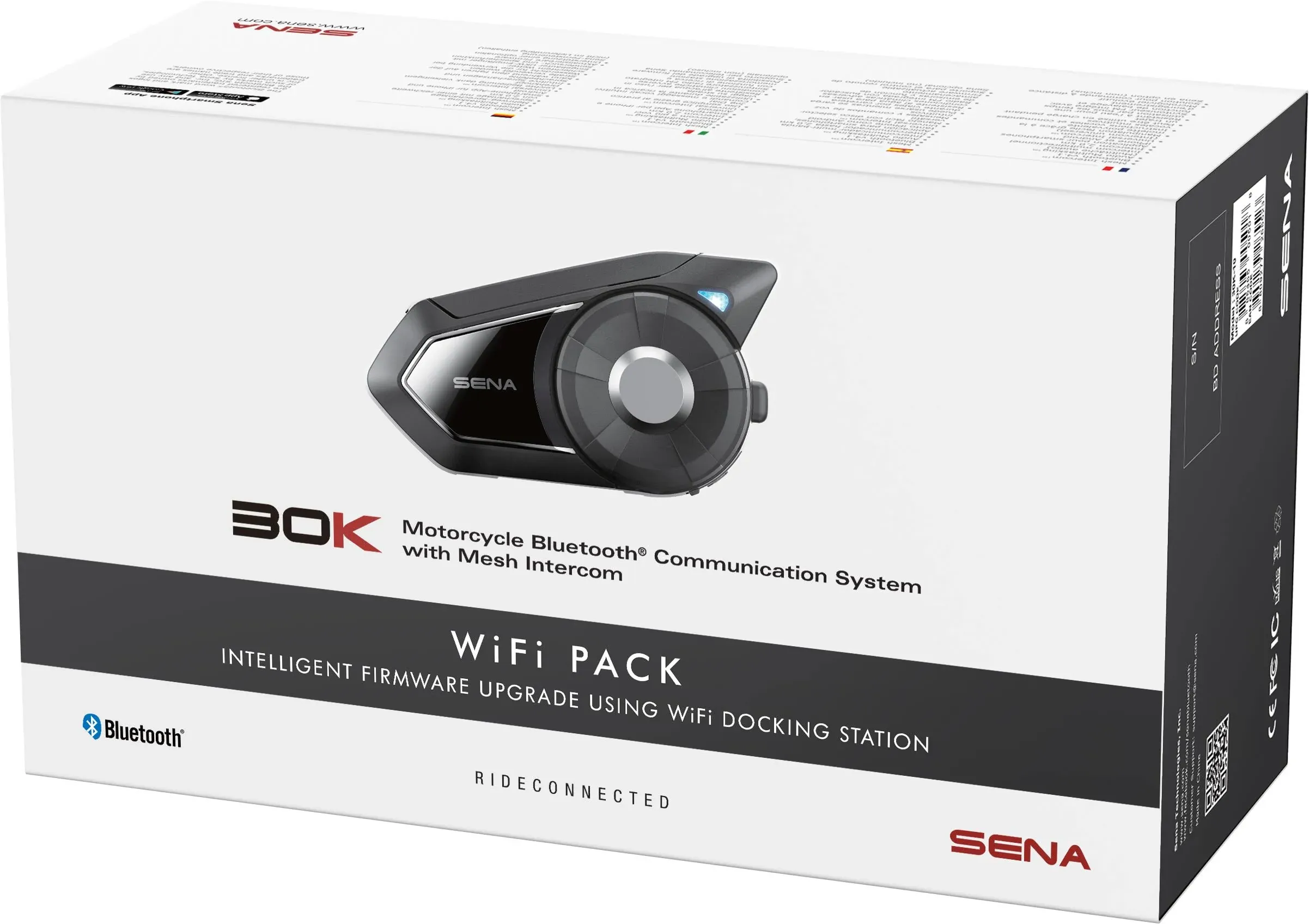 Sena 30K Motorcycle Bluetooth Headset Mesh Communication System, Black, Single Pack with HD Speakers