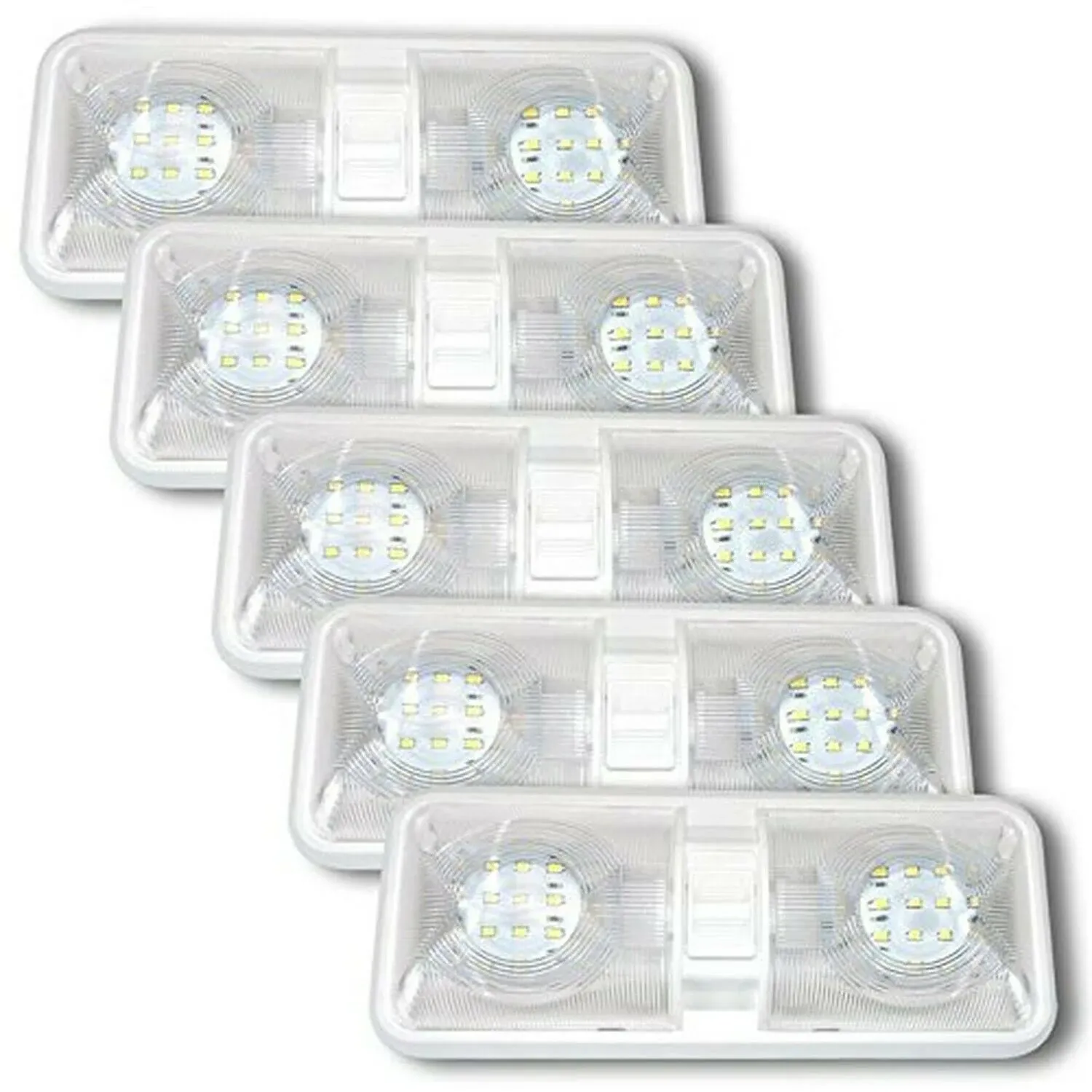 5 Pack Leisure LED RV LED Ceiling Double Dome Light Fixture with ON/OFF Switch 5