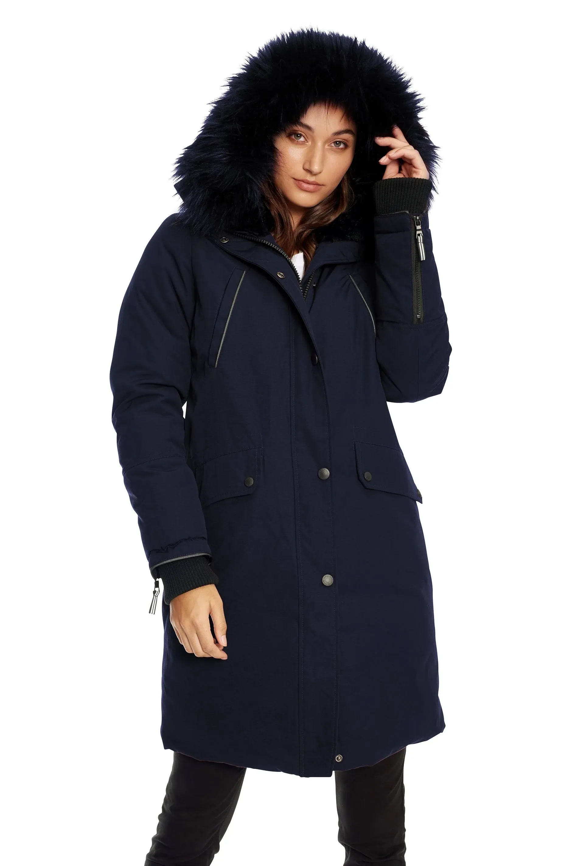 Alpine North Women’s Navy Vegan Down Long Parka Jacket - Water Repellent ...