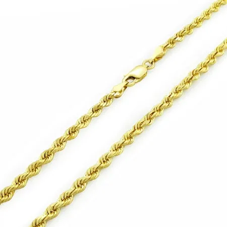 Nuragold 10k Yellow Gold 3mm Rope Chain Diamond Cut Pendant Necklace Mens Womens Lobster Clasp 16 18 20 22 24 26 28 30