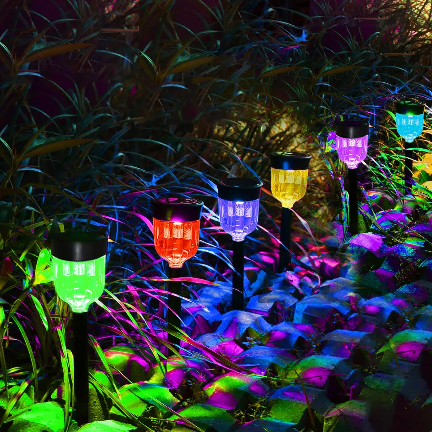 Ollivage Solar Pathway Lights Outdoor, Solar Garden Lights Color Changing Solar ...