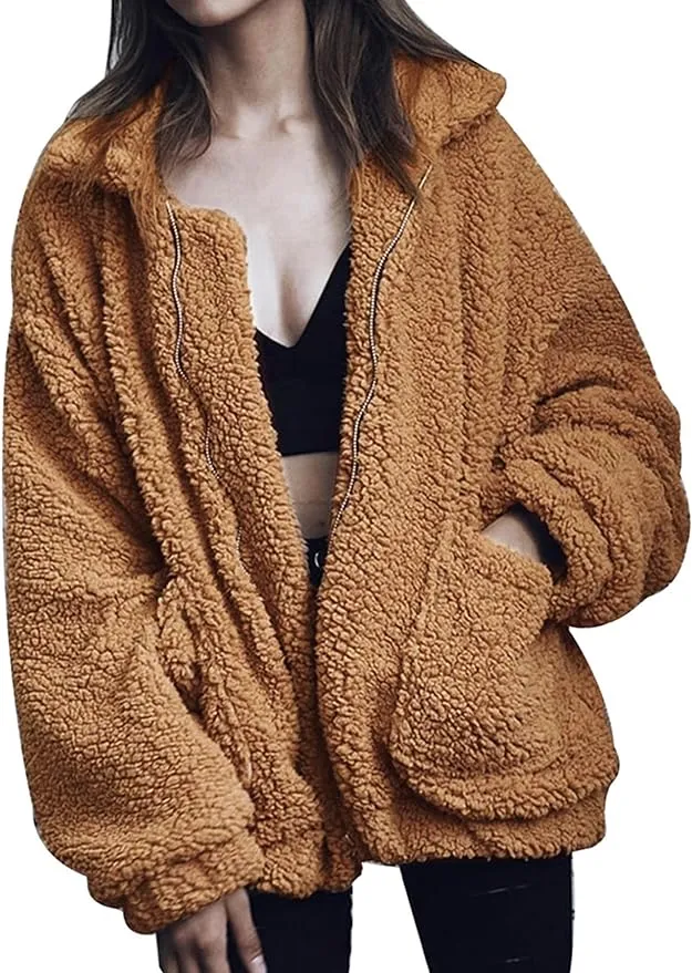 Comeon Women's Faux Fur Jacket Shaggy Jacket Winter Fleece Coat Outwear Shaggy ...