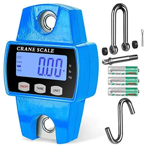 ROMECH 660lb Digital Hanging Scale with Cast Aluminum Case Handheld 300kg Mini Crane Scale with Hooks for Farm Hunting Fishing Outdoor (Blue)