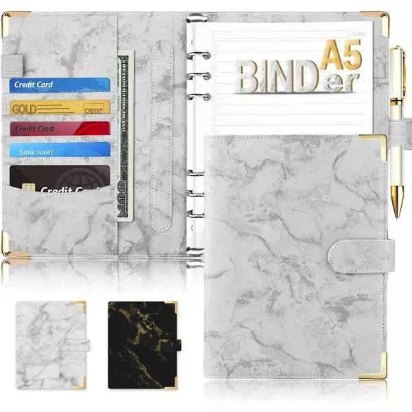 Onlyesh A5 Binder, Marble Small Binder, Refillable 6 Ring Mini Binder for A5 ...