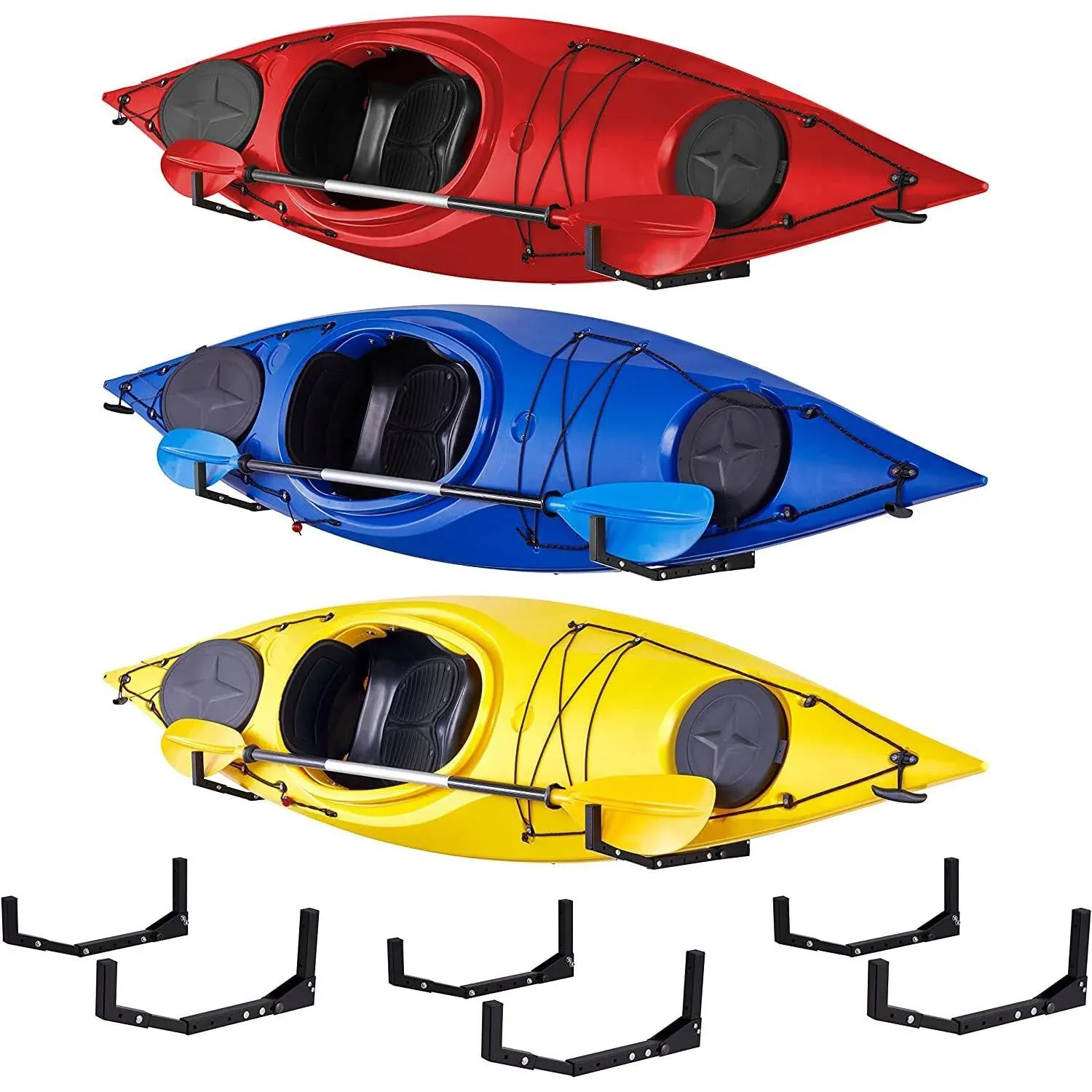 RaxGo Kayak Wall Hanger, Heavy Duty Wall Mounted Kayak Storage Rack - 3 Sets