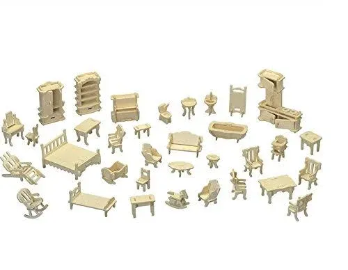 NWFashion 120 Scale Wooden Piecese 34Sets Furnitures for DollhouseFurni<wbr/>ture Sets