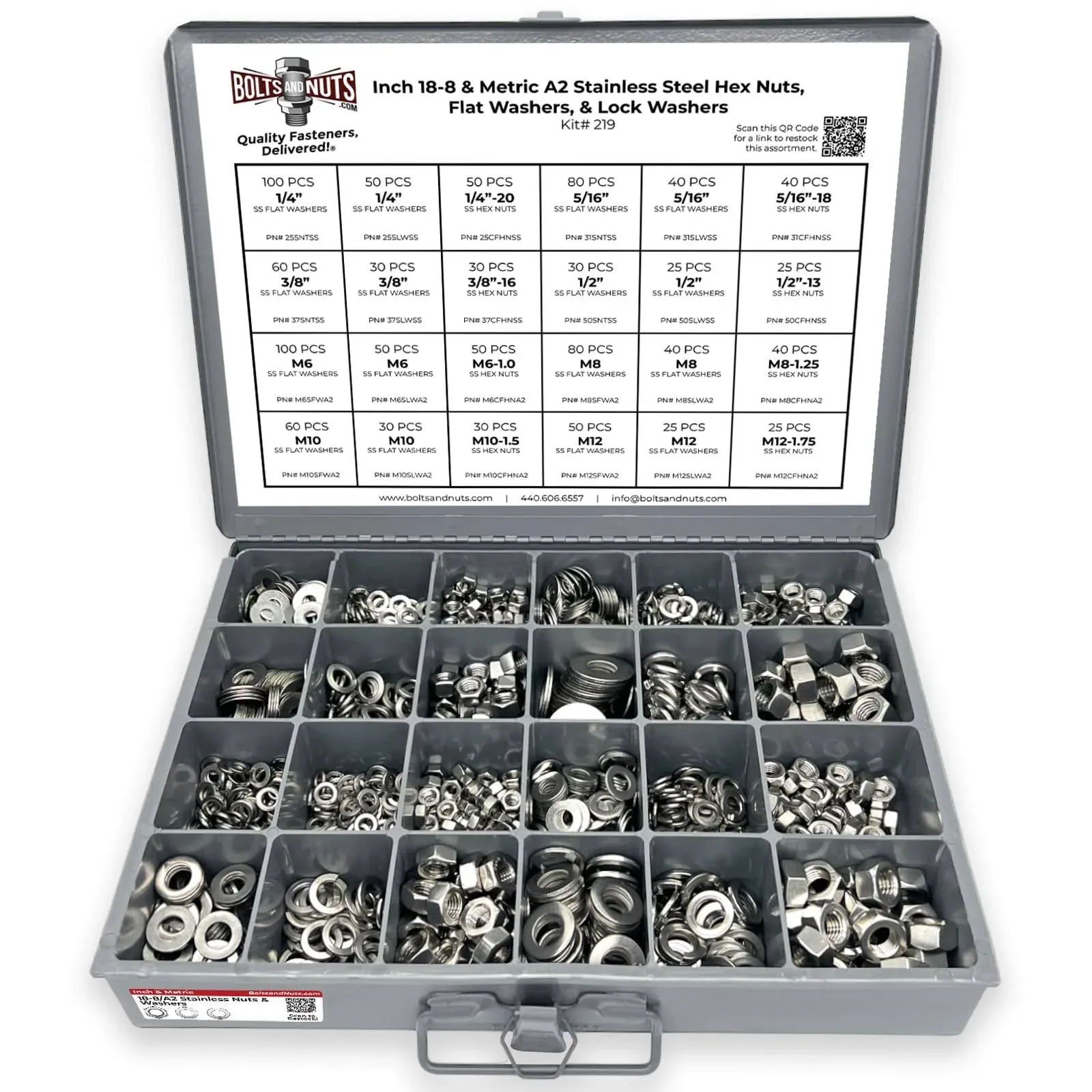 Inch &amp; Metric STAINLESS Hex Nuts, Flat and Lock Washers Assortment 1141 Pcs