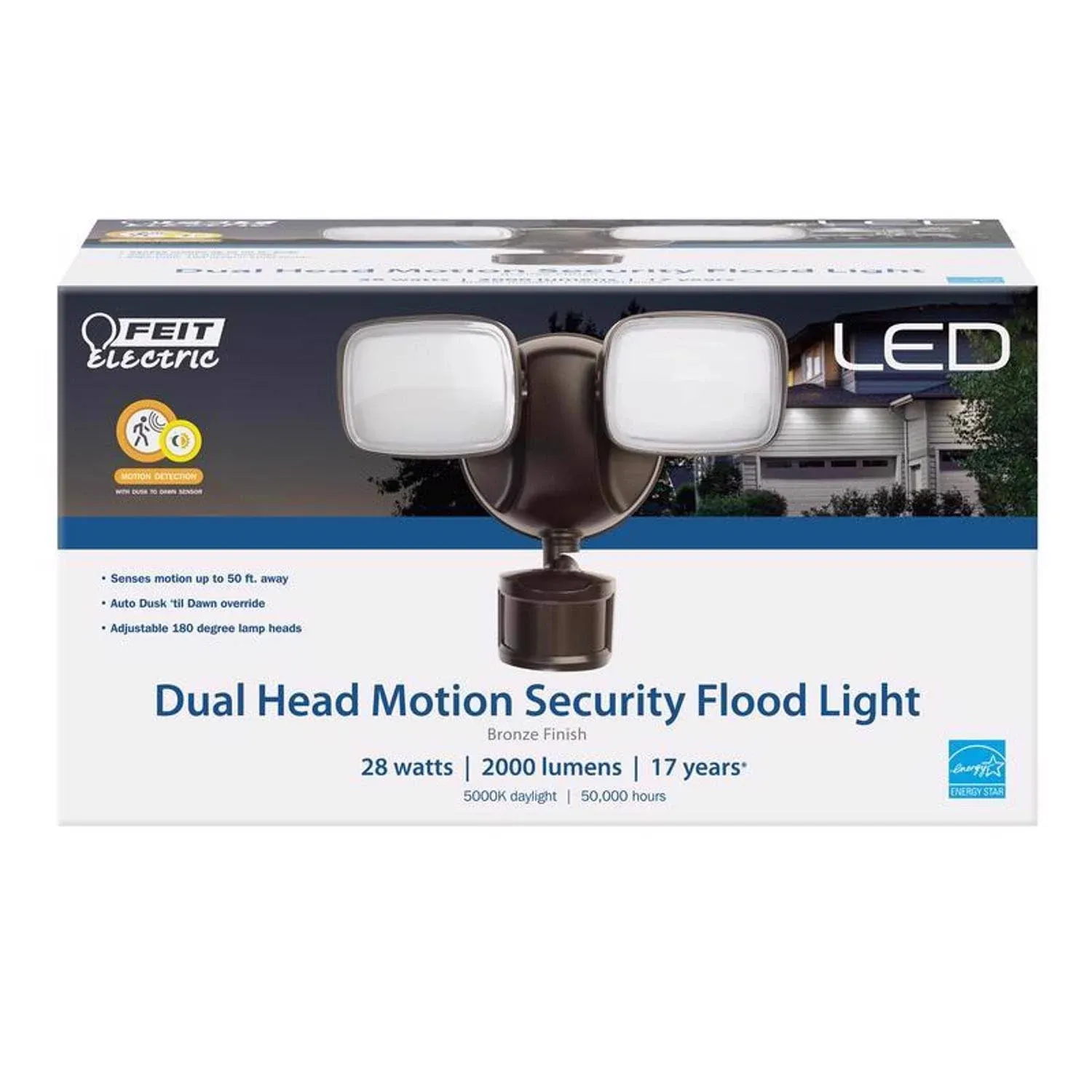 Feit Electric Security Flood Light, Dual Head Motion, LED, Daylight, Bronze ...