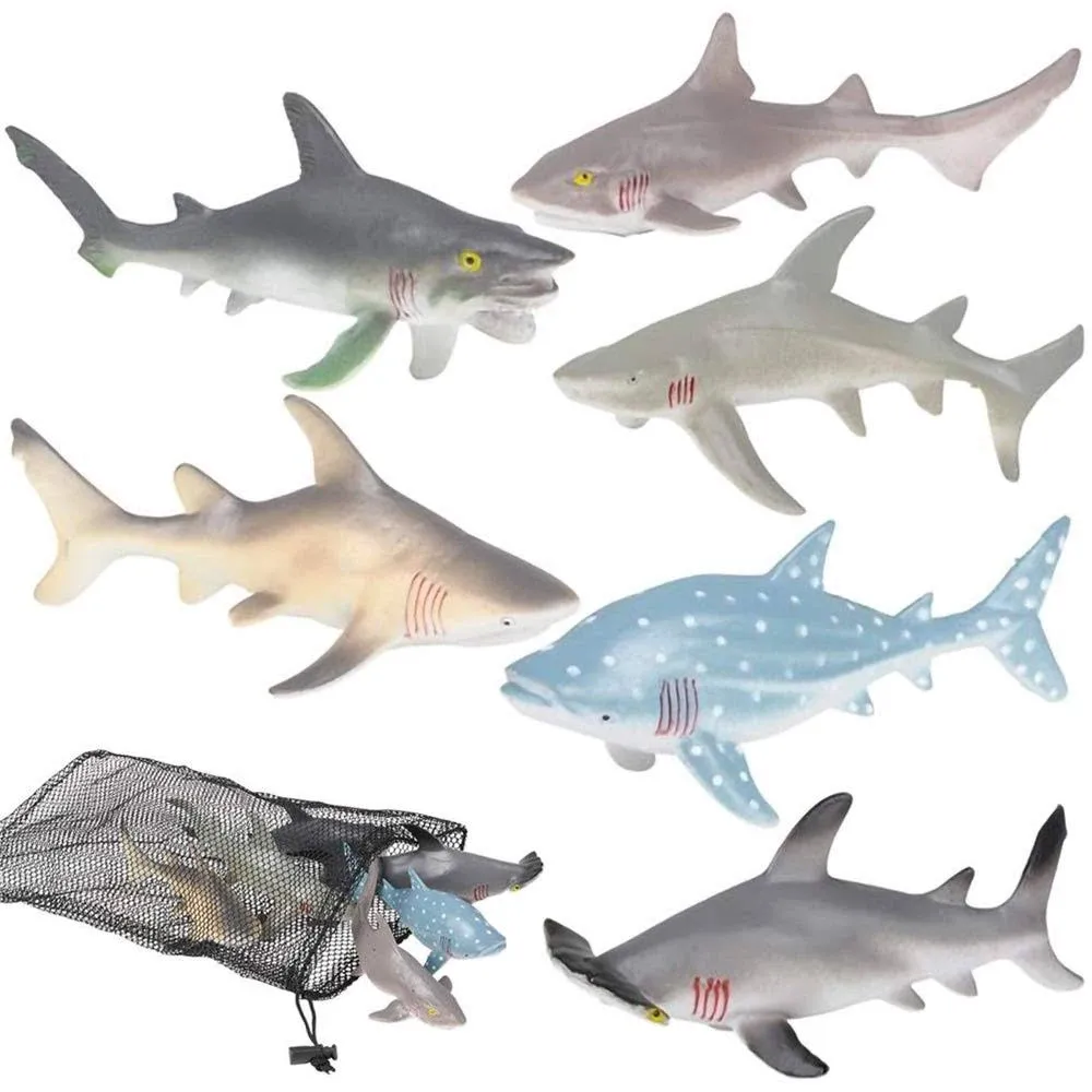 ArtCreativity Shark Figures in Mesh Bag - Pack of 6 Sea Creature Figurines in ...