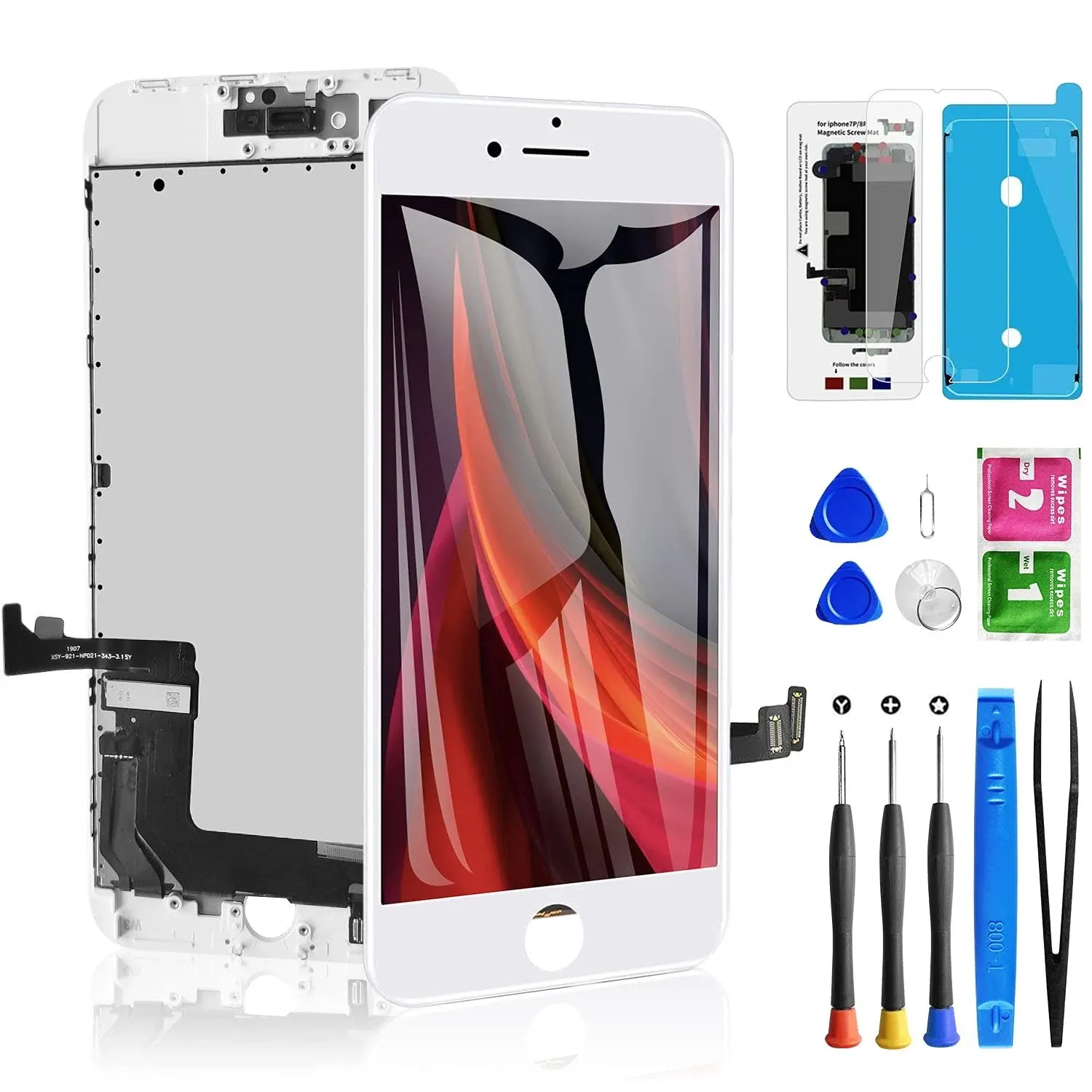 for iPhone 8 Plus Screen Replacement White 5.5 Inch, 3D Touch LCD Digitizer Display for iPhone 8 Plus, with Repair Tools Kit for A1864,A1897,A1898 Glass Screen