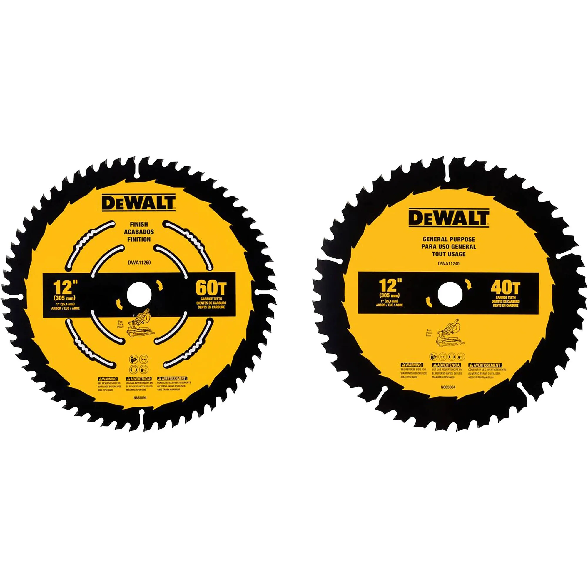 Dewalt 12In 40T &amp; 60T Circular Saw Blades 2Pk