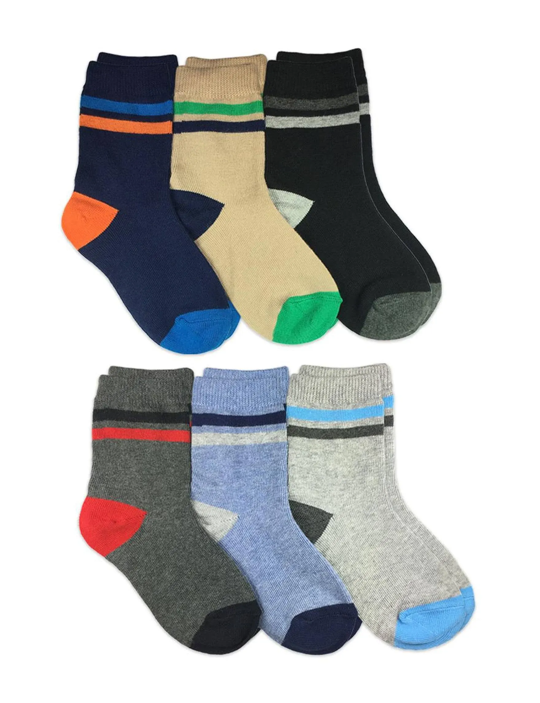 Jefferies Multi Stripe Crew Socks 6 Pair Pack  2-4Y 3-7Y