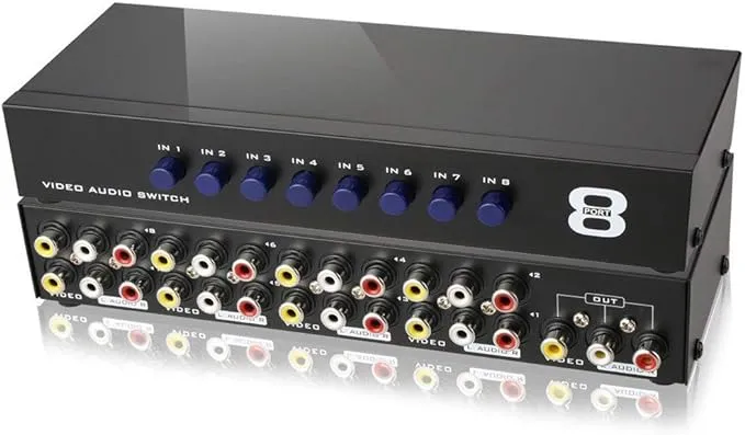 Axgear AV Switch Box Composite Selector 8 Port RCA Audio Video 8 in 1 Out to TV