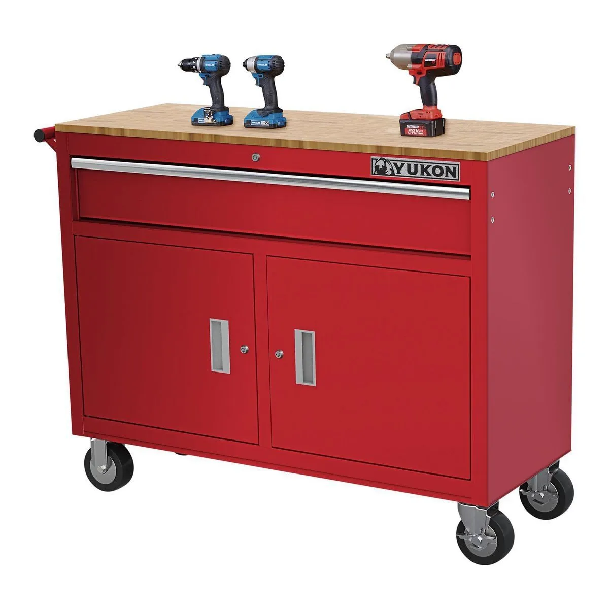 Yukon 46 in. Mobile Workbench with Solid Wood Top, Red 57779