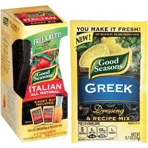 Good Seasons Combo Pack Italian 2 & Greek 1 Dressing Mix with Cruet